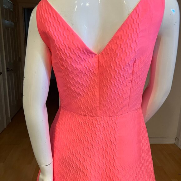 $2700 PRADA TEXTURED DUCHESS A-LINE NEON PINK DRESS SIZE 44 IT / 8 US - Picture 6 of 11